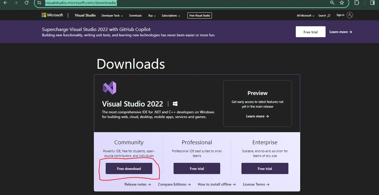 Download Visual Studio for c++ libraries