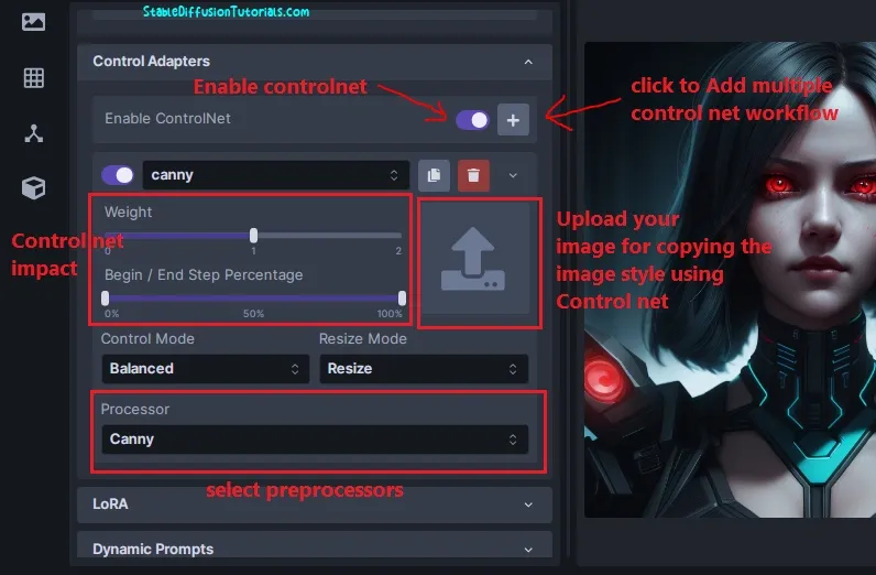 InvokeAI Controlnet settings