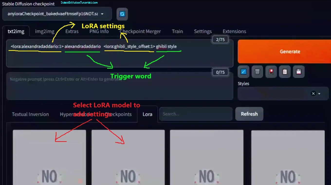 Adding LoRA weights and trigger word