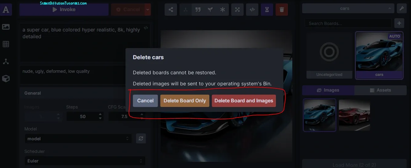 InvokeAI deleting boards and images