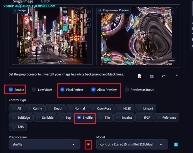 controlnet shuffle option