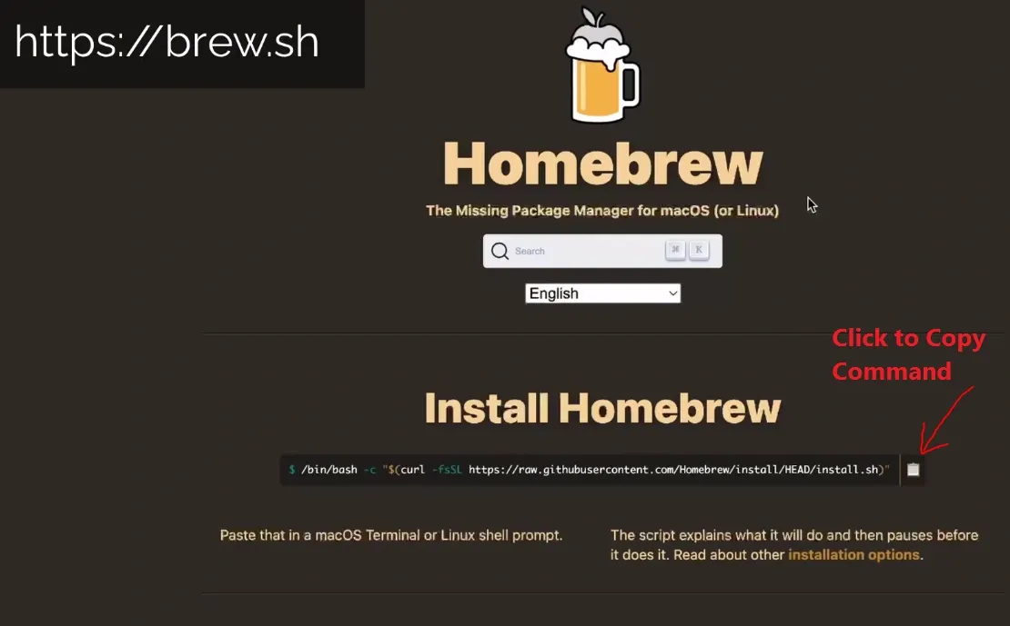 Install homebrew from official page