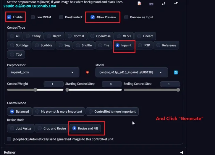 controlnet inpaint option