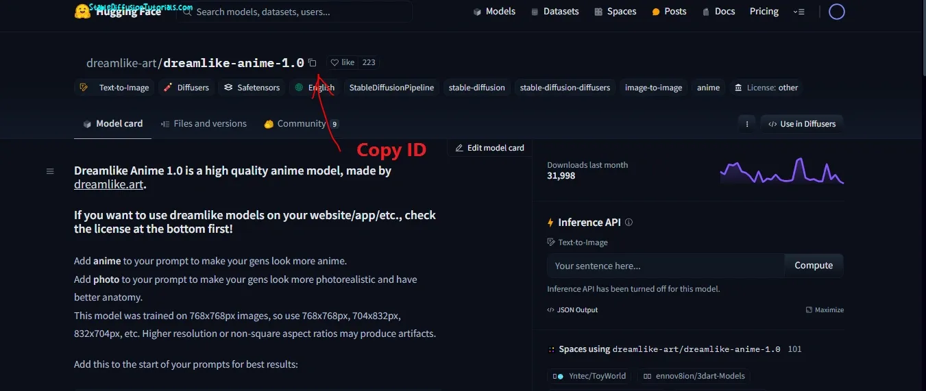 Copy ID from hugging face platform