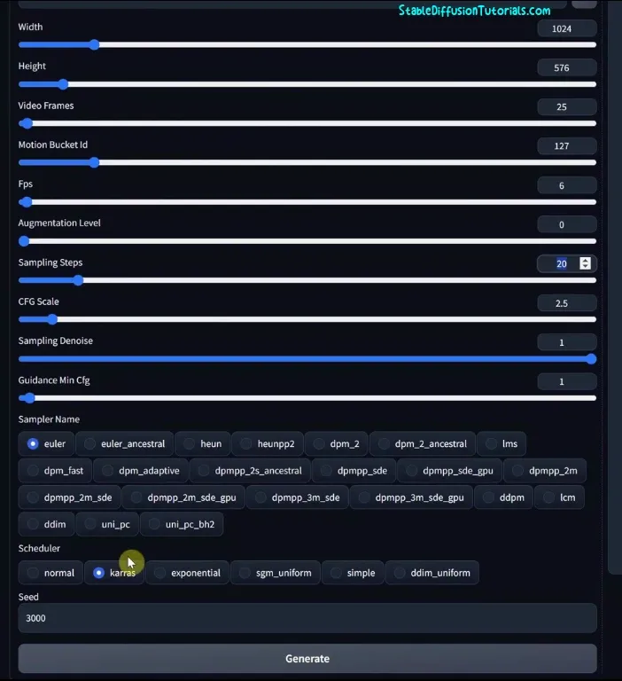 adjust settings for Stable Video Diffusion