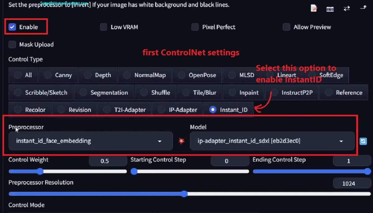 InstantID first controlnet settings