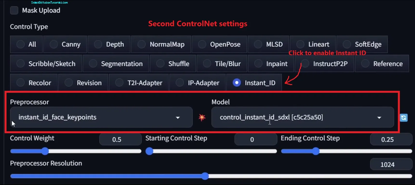 InstantID second controlnet settings