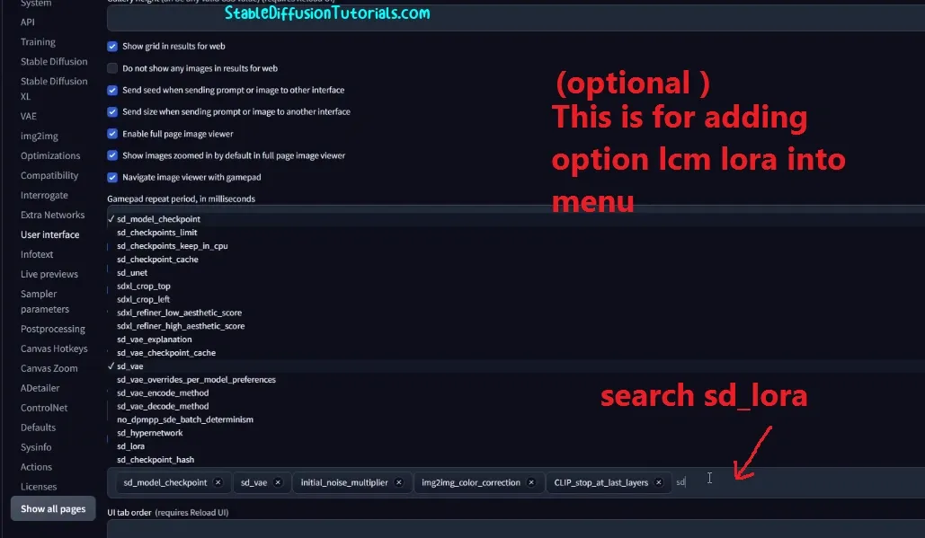 setup tab for lcm lora