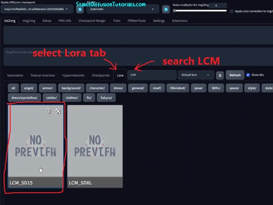 select lcm lora