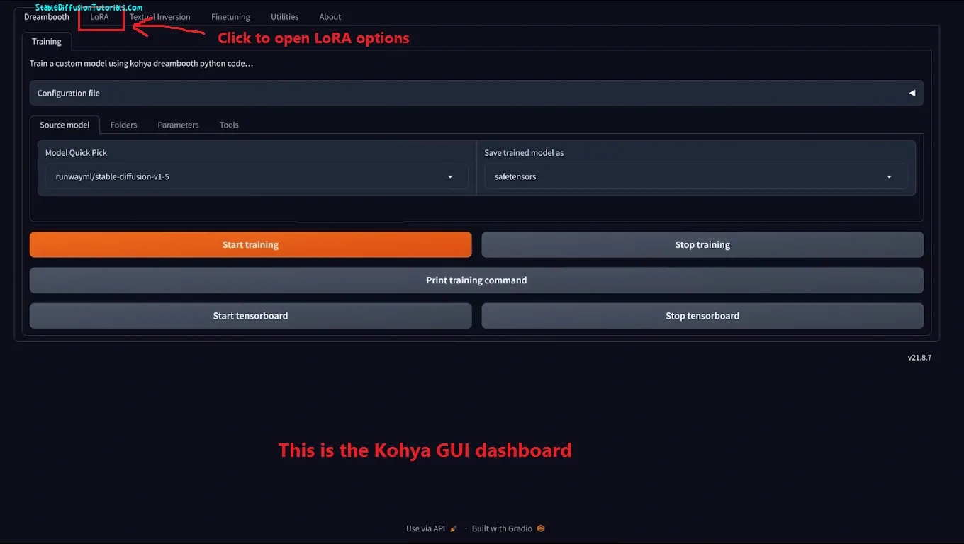 Open Kohya Dashboard on browser