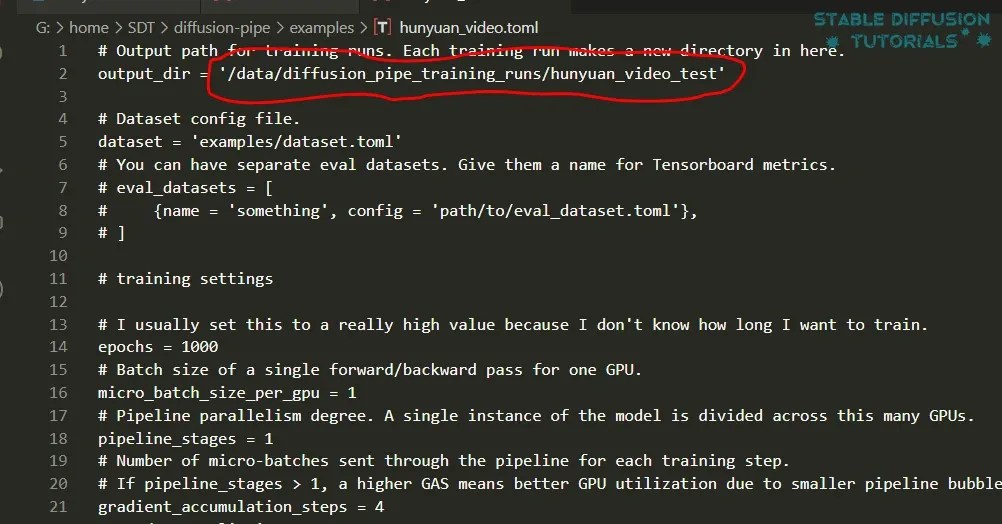 Set lora model output path location