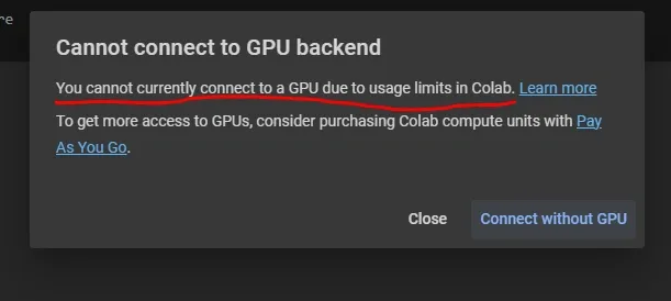 Cannot connect to GPU backend