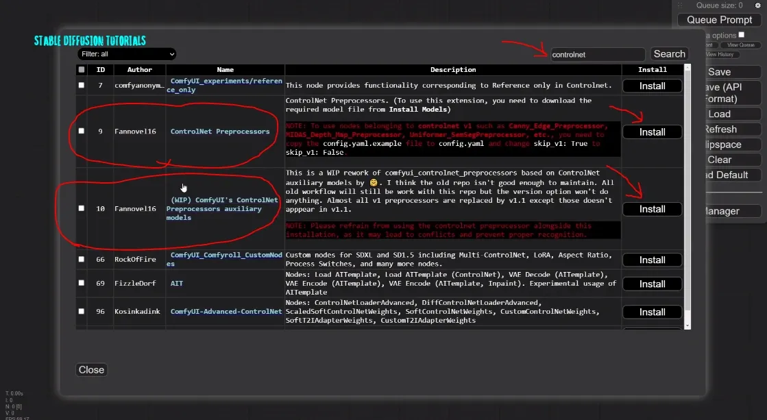 ComfyUI ControlNet Install preprocessors