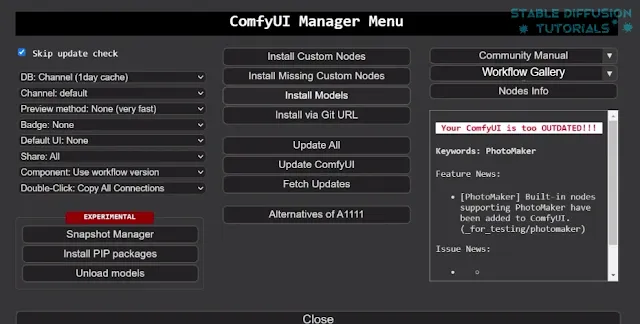 Update comfyUI from manager