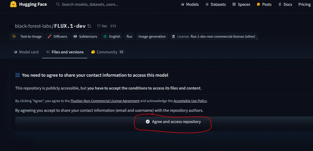 login hugging face and accept agreement