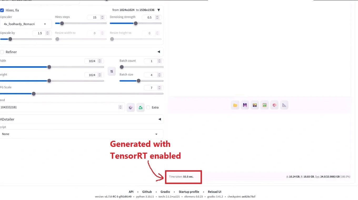 Generated time with NVIDIA TensorRT