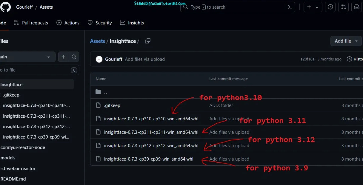 insight-face for different python versions