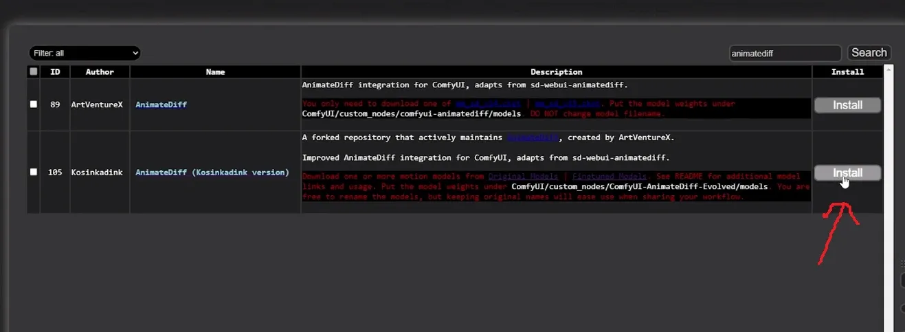 install animatediff from comfy manager list