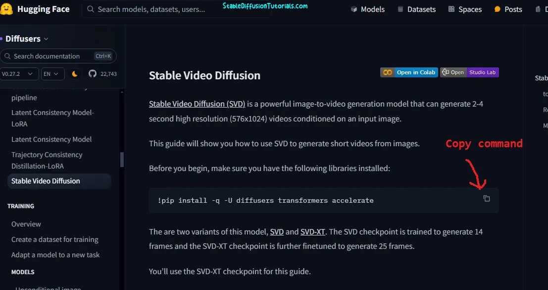 copy and paste to install diffusers library for svd