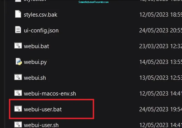 select webui-user.bat file