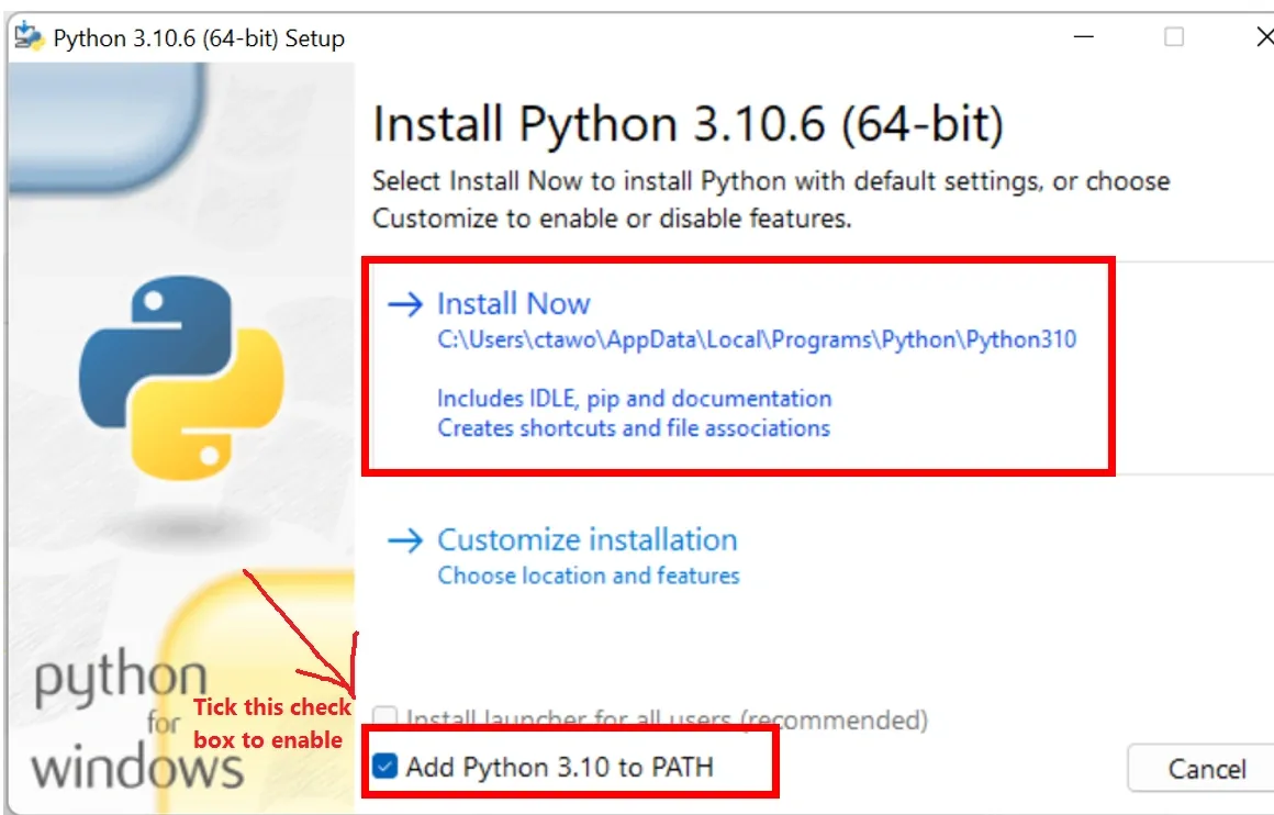 Python 3.10x add to path