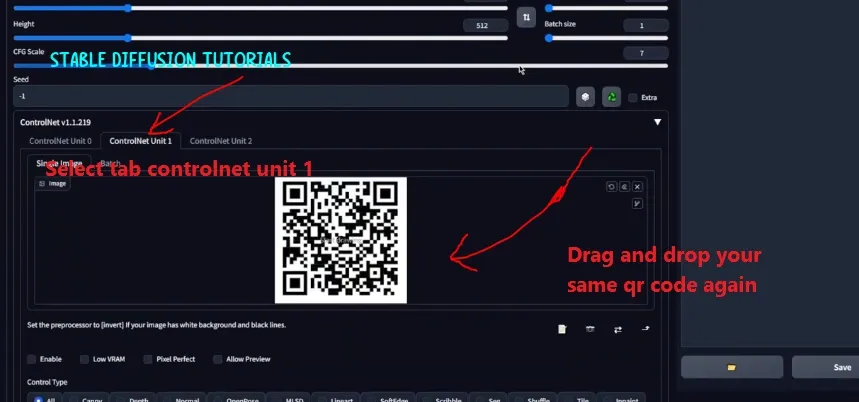 Drag and drop QR code image for CotrolNetUnit1