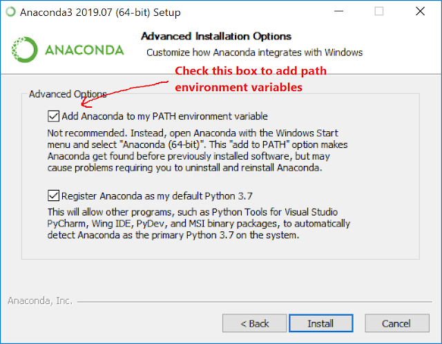 set path to environment variables conda