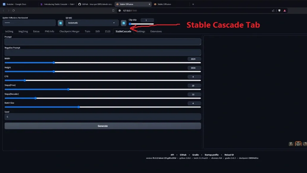 Stable cascade tab on automatic1111