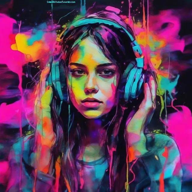 A girl wearing headphone (Automatic1111)